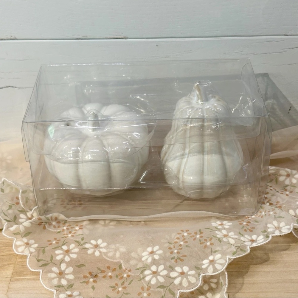 New Ceramic Pumpkin Gourd Salt and Pepper Shakers White Thanksgiving Table Chic